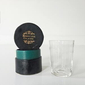 Antique 1880s Victorian English Medicine Glass Apothecary Measuring Cup Case
